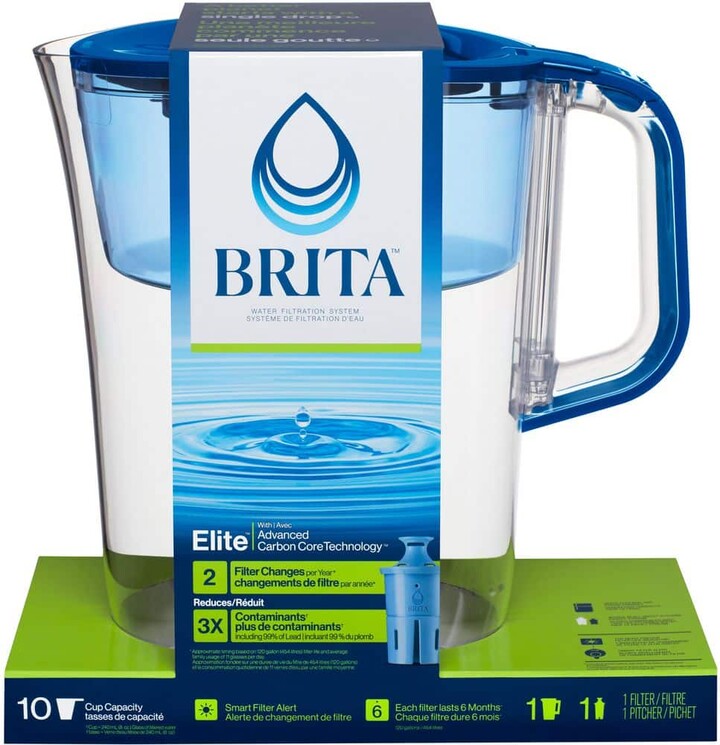 Brita Tahoe 10-Cup Large Water Filter Pitcher in Blue with 1-Elite Filter, BPA Free
