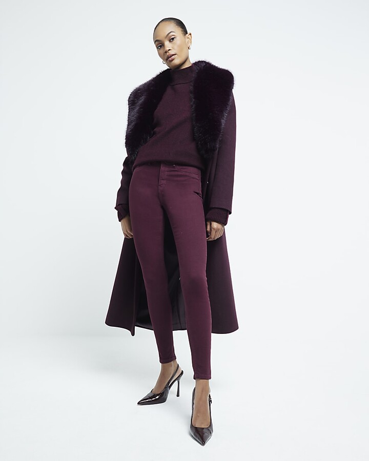 River Island Womens Red Mid Rise Molly Skinny Jeans ShopStyle