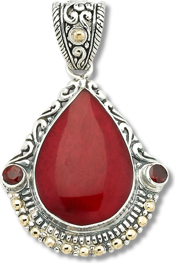 Samuel B. Coral & Garnet Two-Tone Pendant