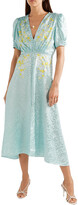 Thumbnail for your product : Saloni Lea Shirred Embroidered Silk-satin Jacquard Midi Dress