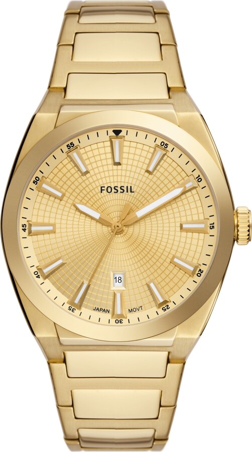 Fossil Men's Everett Three-Hand Date Gold-Tone Stainless Steel Bracelet Watch 42mm