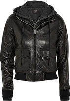 Thumbnail for your product : R 13 Hooded washed-leather and jersey biker jacket