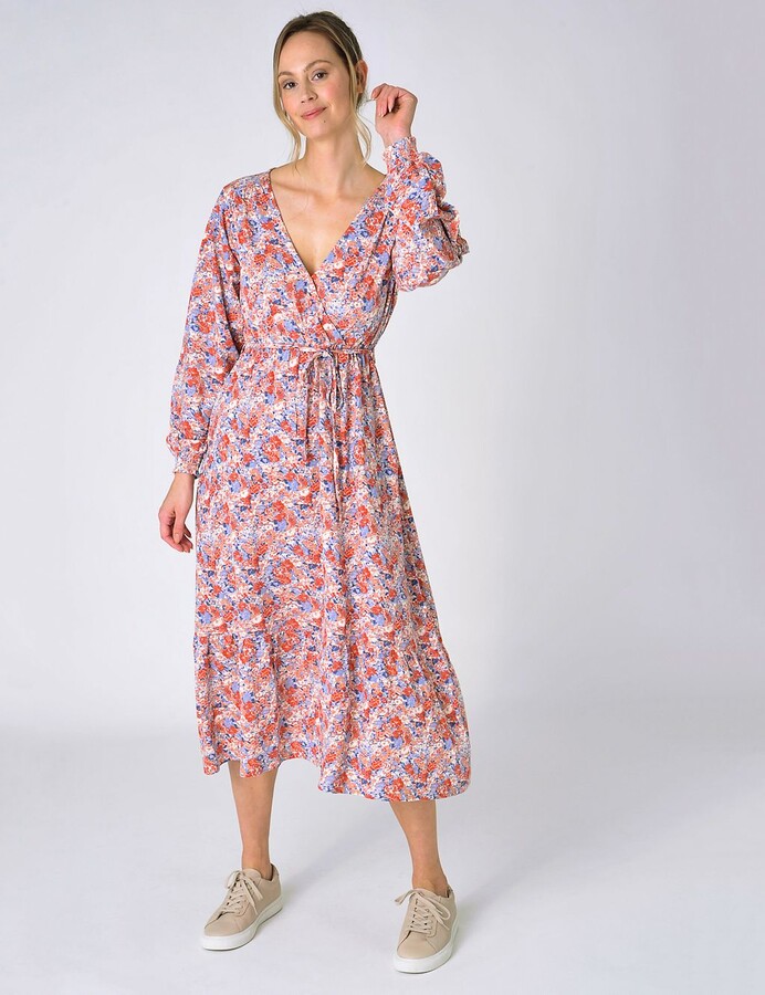 Burgs Cotton Rich Floral VNeck Midi Wrap Dress ShopStyle