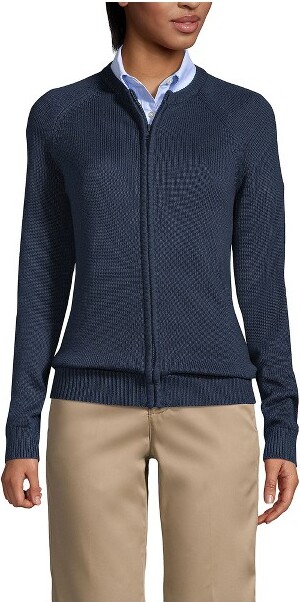 Lands' End Lands'EndWomen'sCottonModalZip-FrontCardiganSweater-Large-ClassicNavy