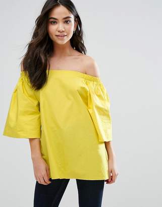 Orion Eve Off Shoulder Poplin Top With Flare Sleeves