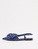 Thumbnail for your product : ASOS DESIGN Liliana pointed bow slingback ballet flats in blue check