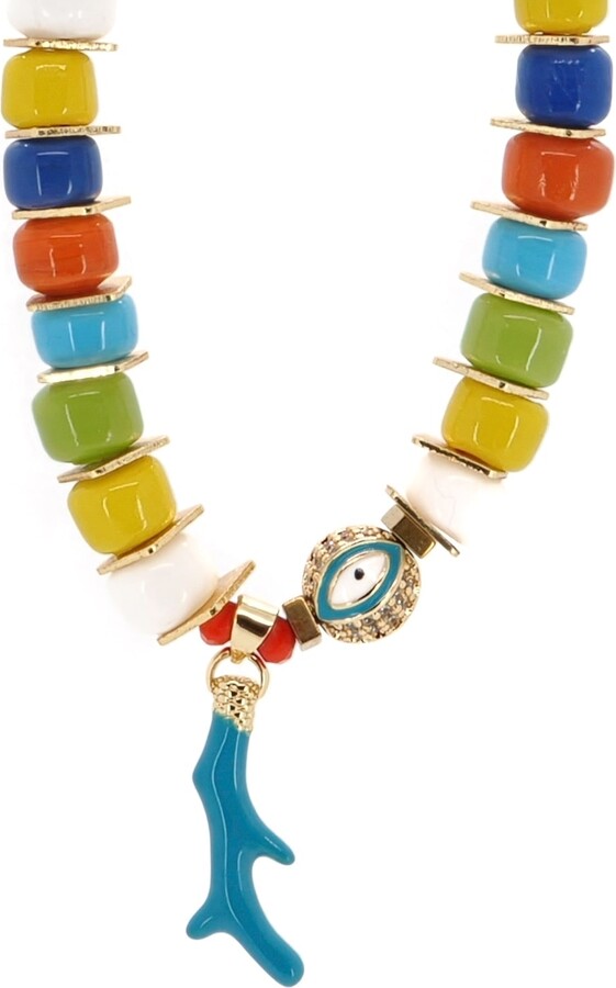 Ebru Jewelry Blue / Green Mystic Energy Multicolor Evil Eye Choker Necklace - Multicolor