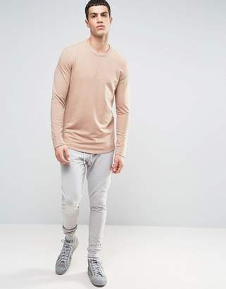Selected Longline Sweatshirt With Curved Hem And Back Stitch