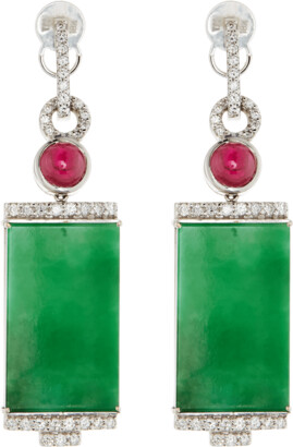 David C.A. Lin 18k Rectangular Jade and Diamond Drop Earrings