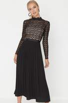 little mistress foil print mini dress with pleated skirt in black multi