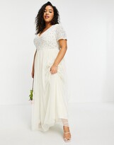 Thumbnail for your product : Maya v neck maxi tulle dress with tonal delicate sequin in ecru