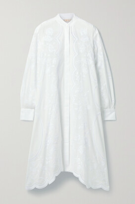 Tory Burch Scalloped Broderie Anglaise Cotton-voile Shirt Dress - White