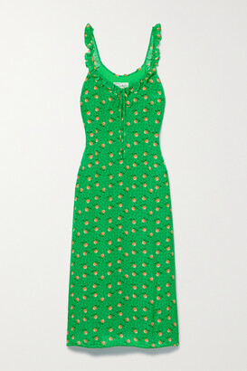 HVN Danica Ruffled Printed Crepe De Chine Midi Dress - Green - US8