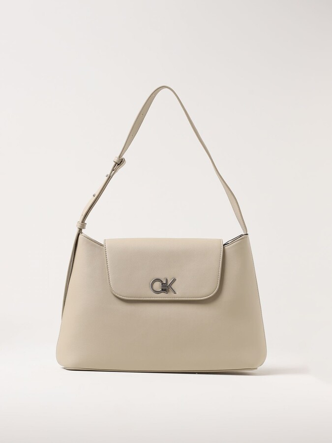 CALVIN KLEIN Women's CK Signature Satchel Bag Purse White Vanilla PVC Beige  Gold 190466274852
