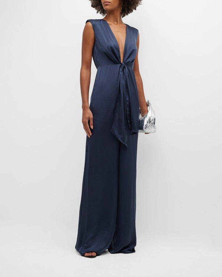 Ramy Brook Heather Satin Plunging VNeck Jumpsuit ShopStyle