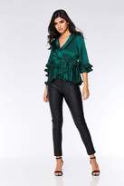 Thumbnail for your product : Quiz Bottle Green Satin Wrap Peplum Frill Top