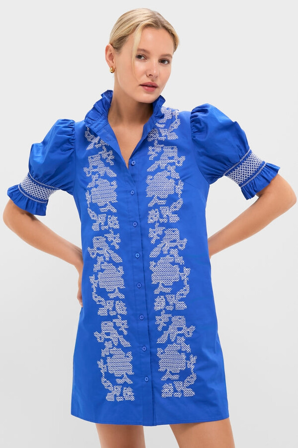 Hyacinth House Royal Blue with White Embroidery Lou Lou Mini Dress