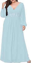 Thumbnail for your product : COCOMELODY Women's V Neck Royal Blue Long A Line Bridesmaid Dresses with Ruffles Elegant Floor Length Chiffon Long Dress for Formal Party High Waist Ruched Appliques Wedding Guest Dresses US16W