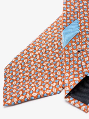 Ermenegildo Zegna Orange Leaf Pattern Silk Tie