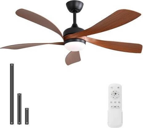 Sofucor 52 Inch Remote Controlled Ceiling Fan & Light 5 Reversible ABS Blades & Motor, Dimmable LED Lights