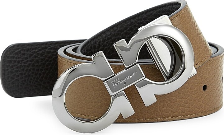 Ferragamo Men's Adjustable Gancini Cut-to-Size Reversible Leather Belt - Brown Nero - Size 38
