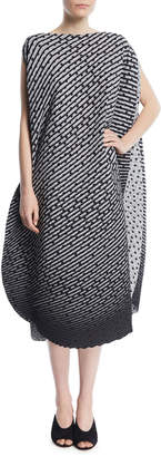 Issey Miyake Dot-Stripe Belted Asymmetric Midi Dress