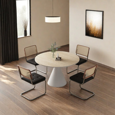 A Zoetic Home Simple Rock Plate Carbon Steel Dining Table Set