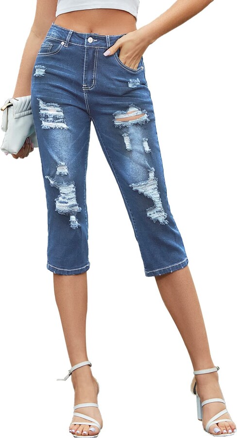 Women's Skinny Cropped Jeans Low Rise Stretch Denim Capri Pants 