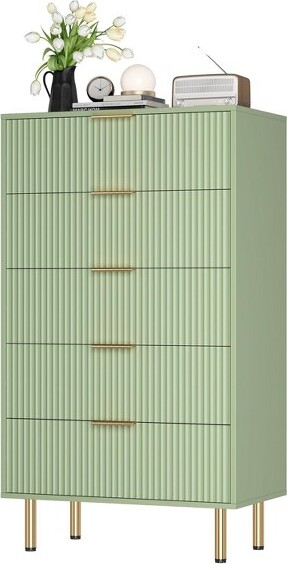 DobleePy 5DrawersDresserforBedroomFlutedDresserChestofDrawerswithHandleBedroomFurnitureStorageOrganizerforLivingRoomHallway