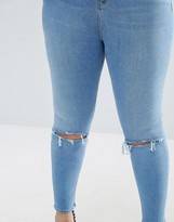 Thumbnail for your product : ASOS Curve CURVE High Waist Ridley Skinny Jeans in Mid Wash with Rips