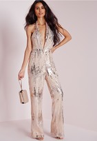 Thumbnail for your product : Missguided Sequin Halterneck Jumpsuit Silver