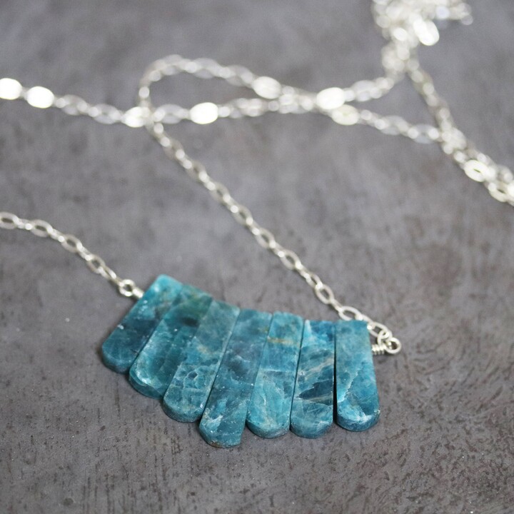 Etsy Art Deco Apatite Statement Necklace Teal Blue Green Sterling Silver Bib