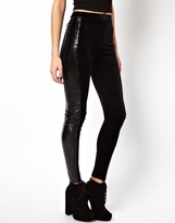 Thumbnail for your product : ASOS Leggings in Velvet with High Shine PU Panel
