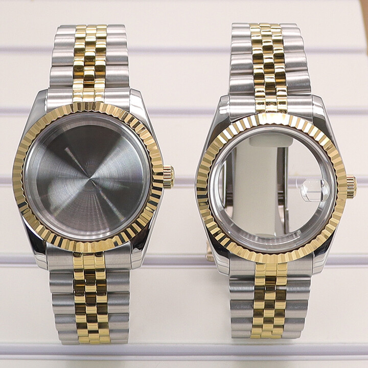 Fanya losch 36/40mm Gold And Silver Fluted Watch Case Strap Parts Sapphire Glass For Seiko nh35/36 Miyota 8215 Movement 28.5mm Dial Datejust