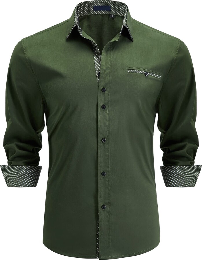 Enlision Men's Dress Shirts Long Sleeve Business Casual Shirt Regular Fit  Button Up Shirts Army Green S - ShopStyle