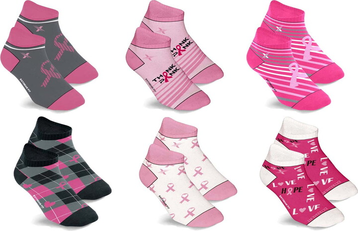 Extreme Fit Cancer Awareness Compression Socks – Ankle Socks for Running – 6 Pair