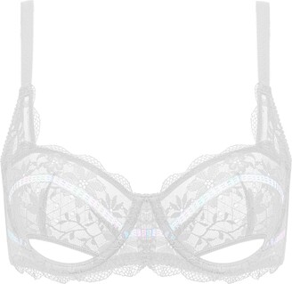 Deyllo Women's Balconette Bra Shimmer Lace Bralette Underwire Bras Unlined  Demi-Cup Sheer See Through Bra(Pure White 34DDD) - ShopStyle