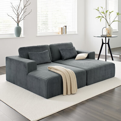 Latitude Run Modern Corduroy Double Sofa Bed with 2 Pillows, Ideal for Living Rooms, Apartments & Offices