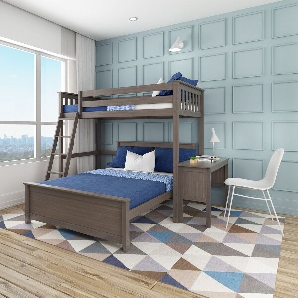 Max & Lily Max&LilyL-ShapedTwinoverFullBunkBedwithDeskClay