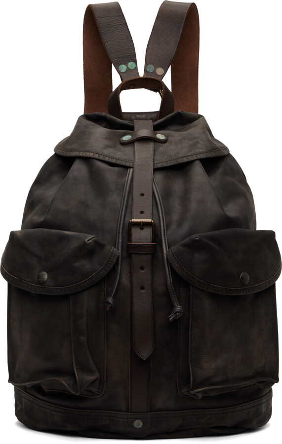 RRL Black Leather Backpack