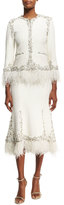 Thumbnail for your product : Jonathan Simkhai Collection Beaded Boucle Trumpet Skirt with Feather Hem, Ivory