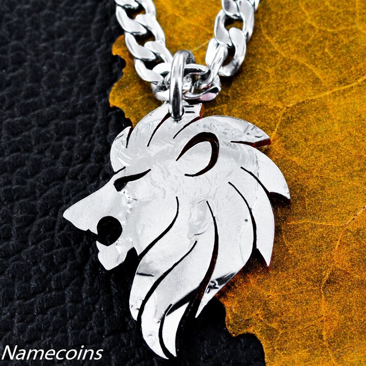 Etsy Hand Cut Coin Lion Necklace Roaring Big Cat Jewelry
