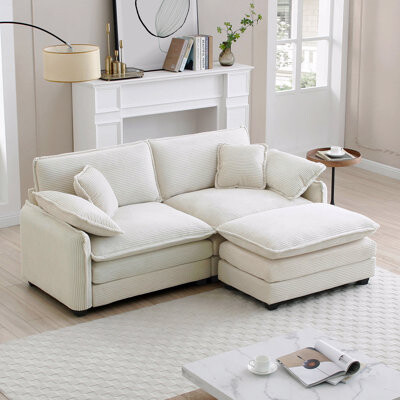 Latitude Run Oversize 3-Seater Sofa With One Footrest L-Shaped Sectional Sofa With Ottoman