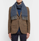 Thumbnail for your product : Drakes Fringed Prince of Wales Checked Wool and Angora-Blend Scarf