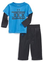 Thumbnail for your product : Under Armour 'Jock' AllSeasonGear® Layer T-Shirt & Mesh Pants (Baby Boys)
