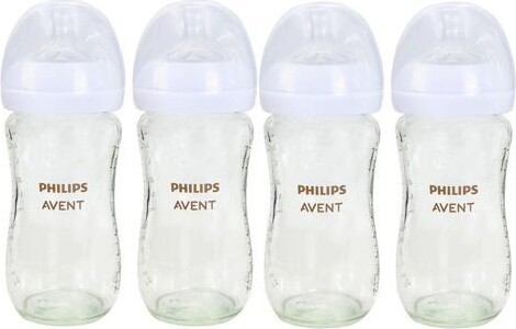 Philips 2x Natural Glass Baby Bottles with Natural Response Nipples (Medium Flow, Flow 3), 8oz, 2-Pack, SCY913/02