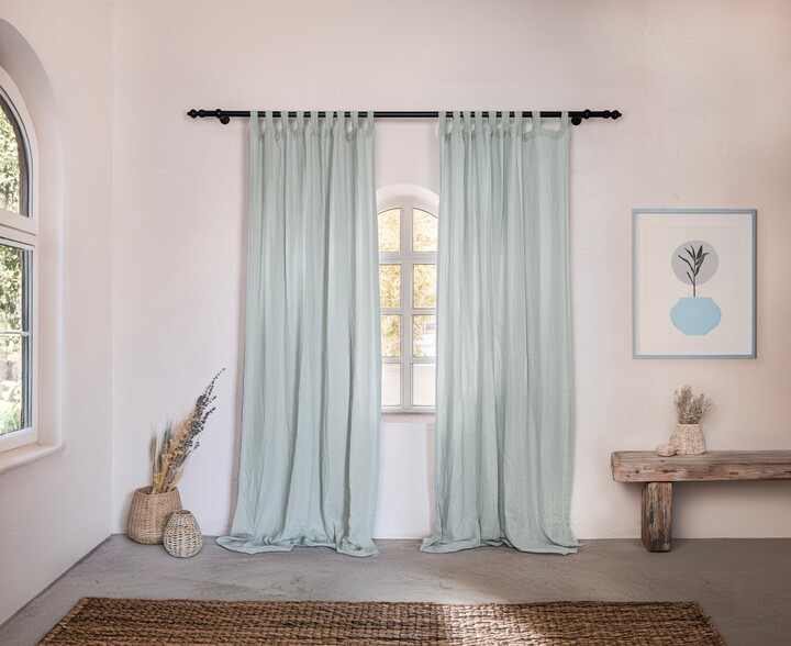 Handmade Muslin Curtain Water Green Boho Decor, Natural Cotton Panel