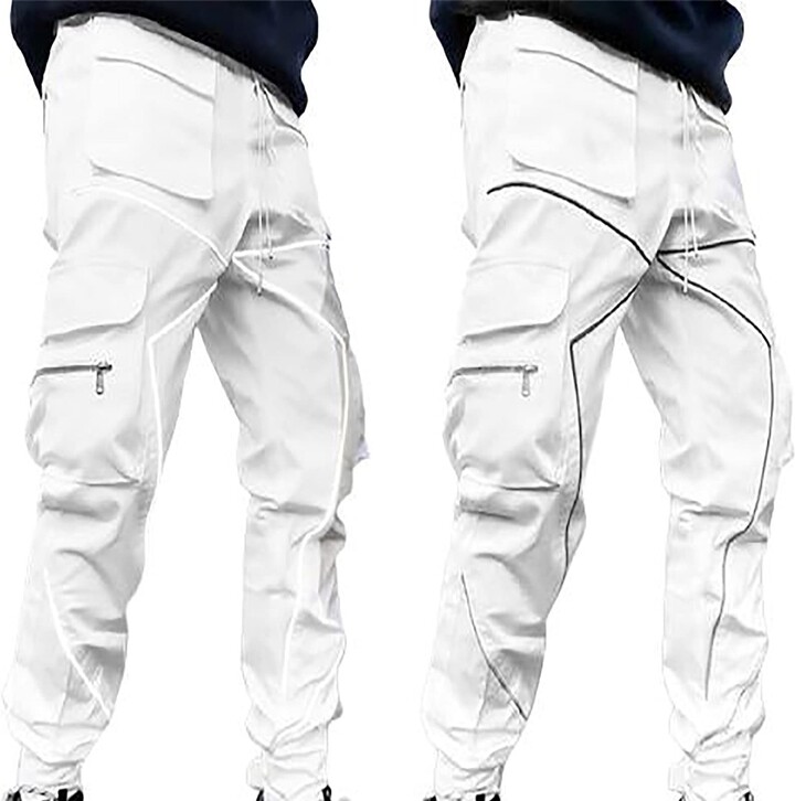 KSAza Mens Cargo Trousers Cuffed Ankle Men's Fashion Casual Loose Large Size Work Cargo Trousers