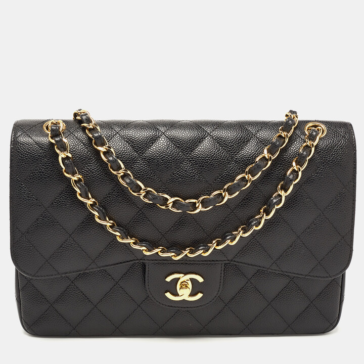 Chanel Black Quilted Leather Jumbo Classic Double Flap Bag - ShopStyle