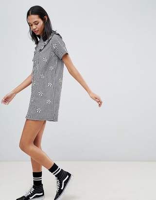 Lazy Oaf Gingham Dress With Floral Embroidery
